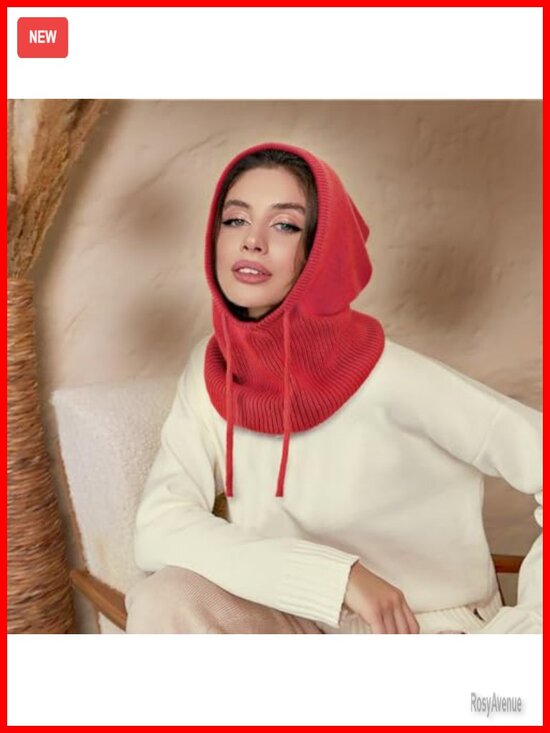 Women\'s Knit Balaclava Hooded Scarf Hat with Drawstring main image 6